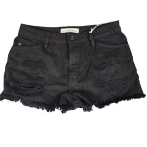 NWT KanCan Black Distressed Denim Shorts Womens Small Frayed Hem